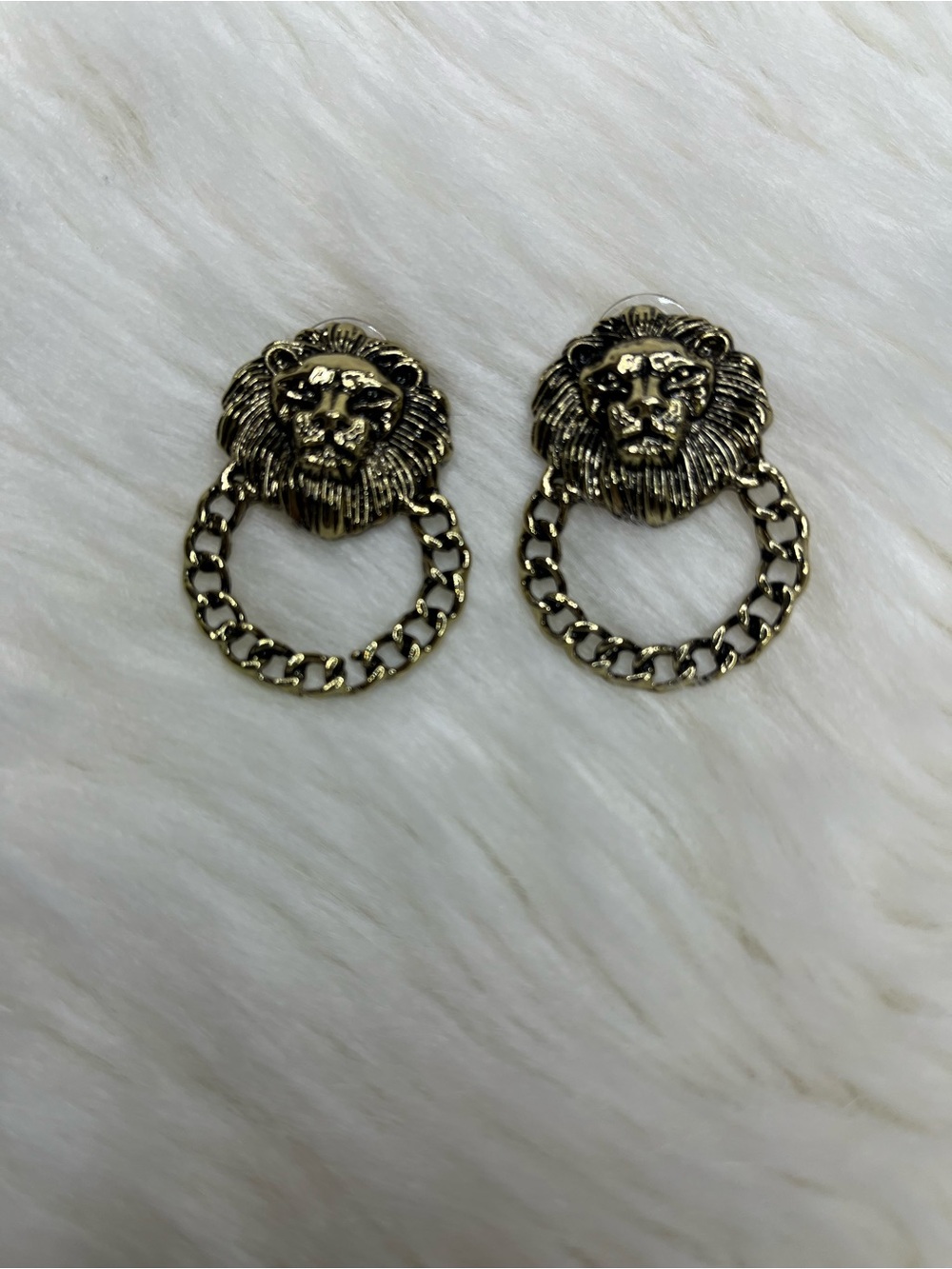 Gold Lion Head Chain Hoop Earrings